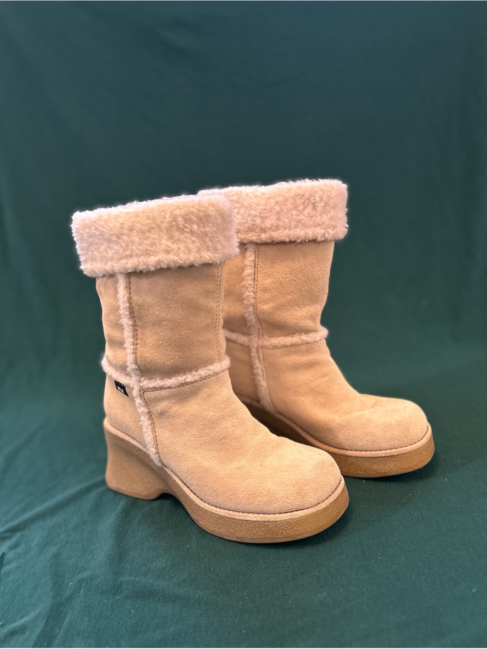 MIA Shearling-Trim Suede Mid-Calf Boots - Beige